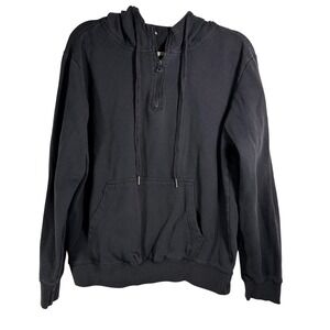 RSQ Mens Charcoal Gray Black Quarter Zip Hoodie Fleece Pullover Sweatshirt Large